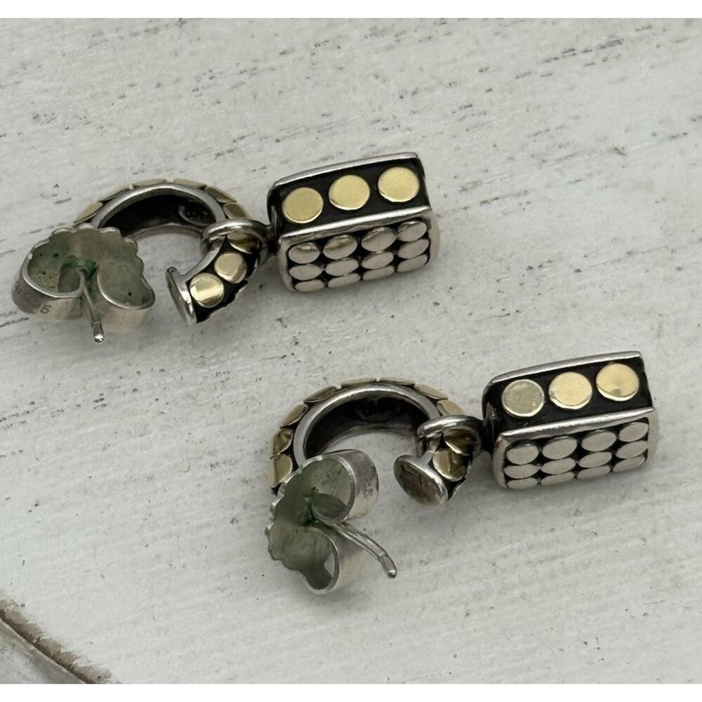 John Hardy Sterling Silver 925 & 18k Yellow Gold Dot Drop Earrings 11.08G / 1 In - Picture 5 of 8